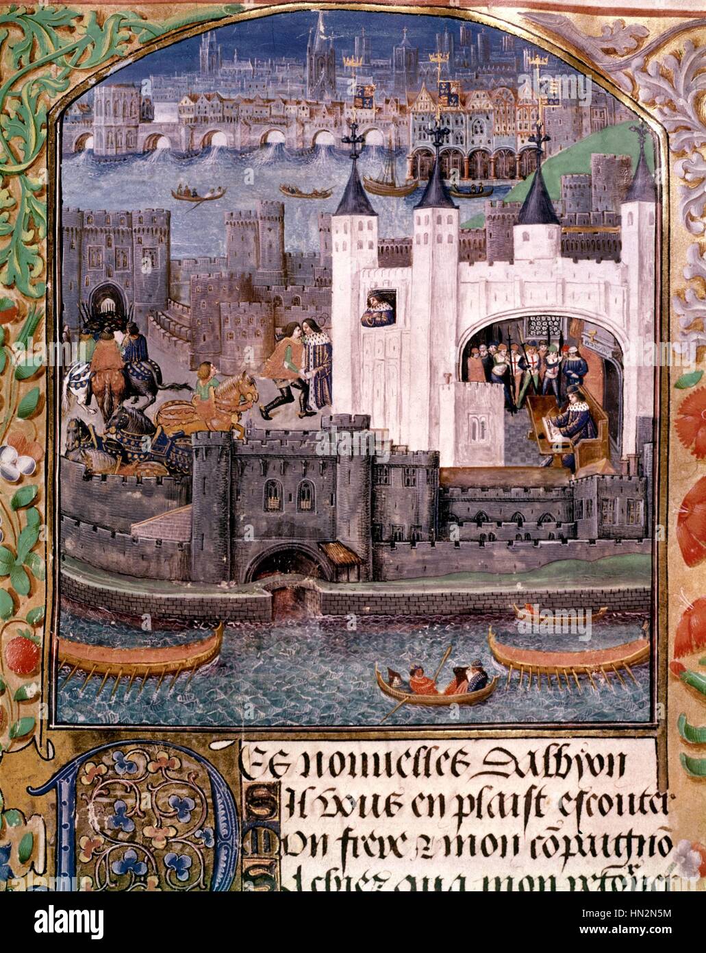 Der Tower of London. Anthologie von Gedichten von Charles von Orleans, machte Gefangene in Azincourt 1415 (gesehen hier als ein Gefangener im Tower of London) England 15. Jahrhundert London, British Museum Stockfoto