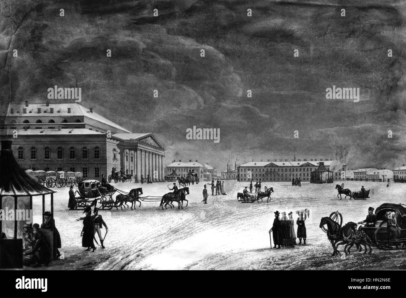 Blick auf dem Platz und im großen Theater von St. Petersburg Russland 1817 Stockfoto