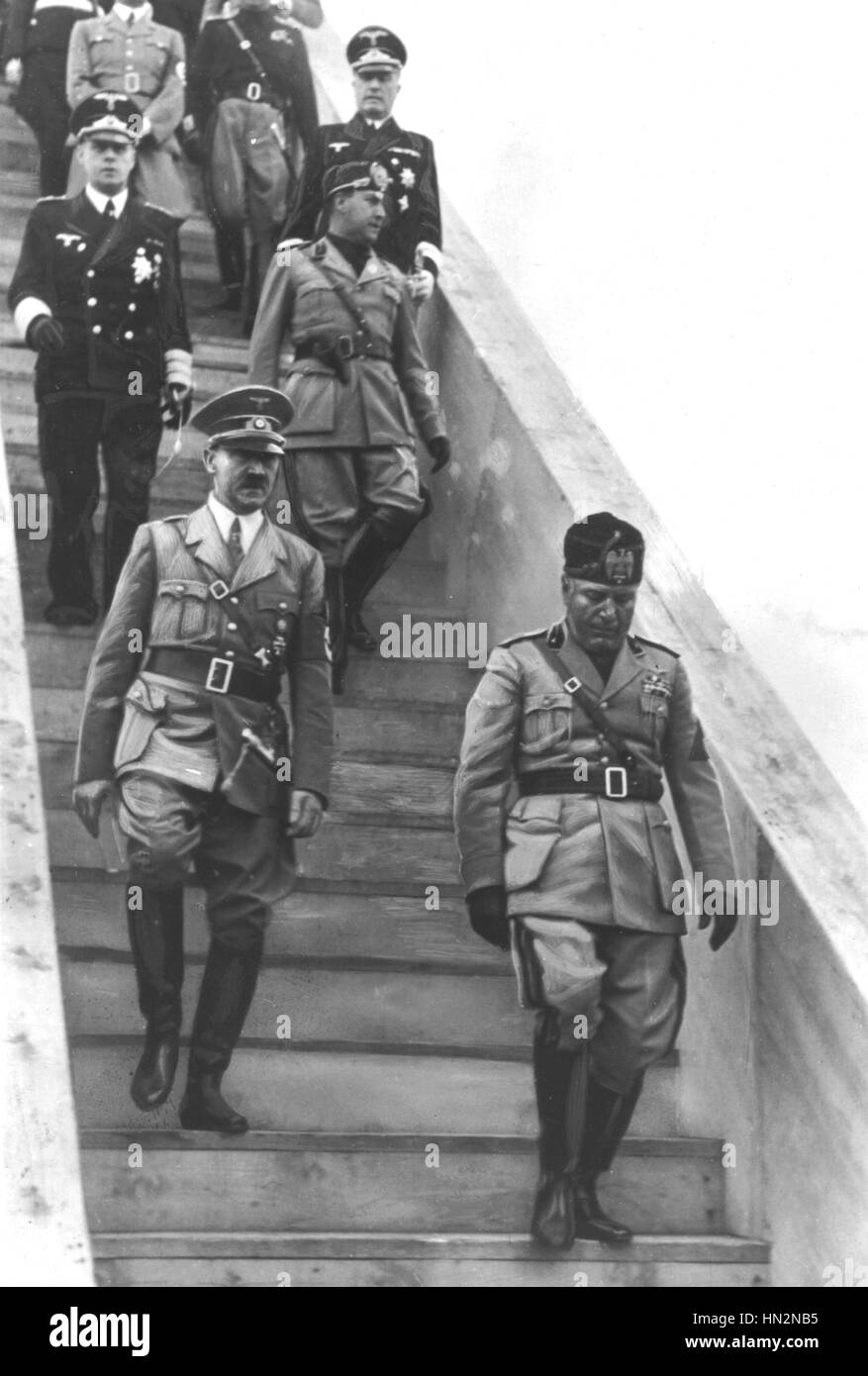 Hitlers Besuch in Italien. Hitler und Mussolini in Rom 5. Mai 1938 Italien Stockfoto