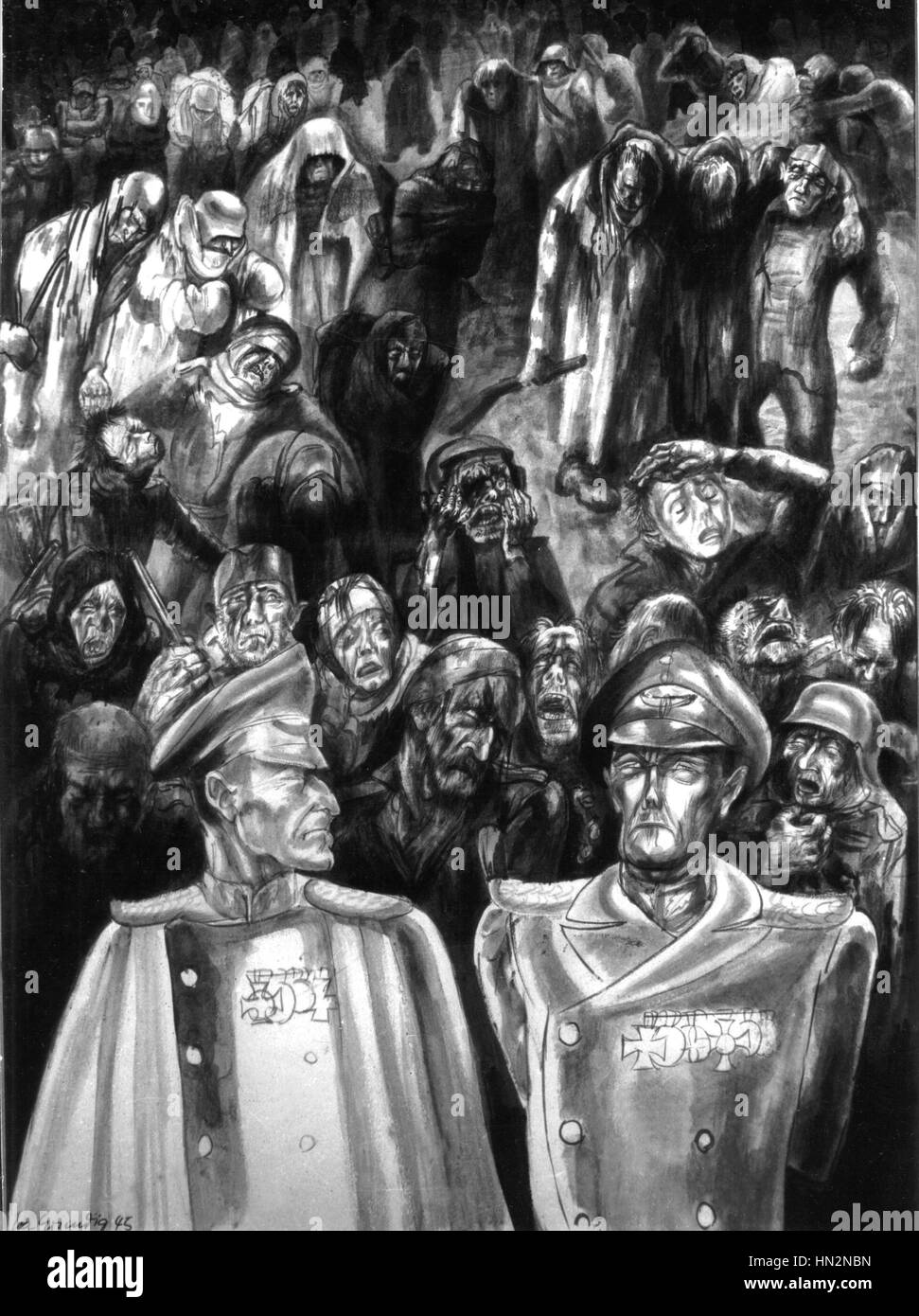 Kupferstich von Lea Grundig: "Armee und Generäle in Stalingrad", in der Arbeit "Nie wieder" Deutschland 1945 Stockfoto