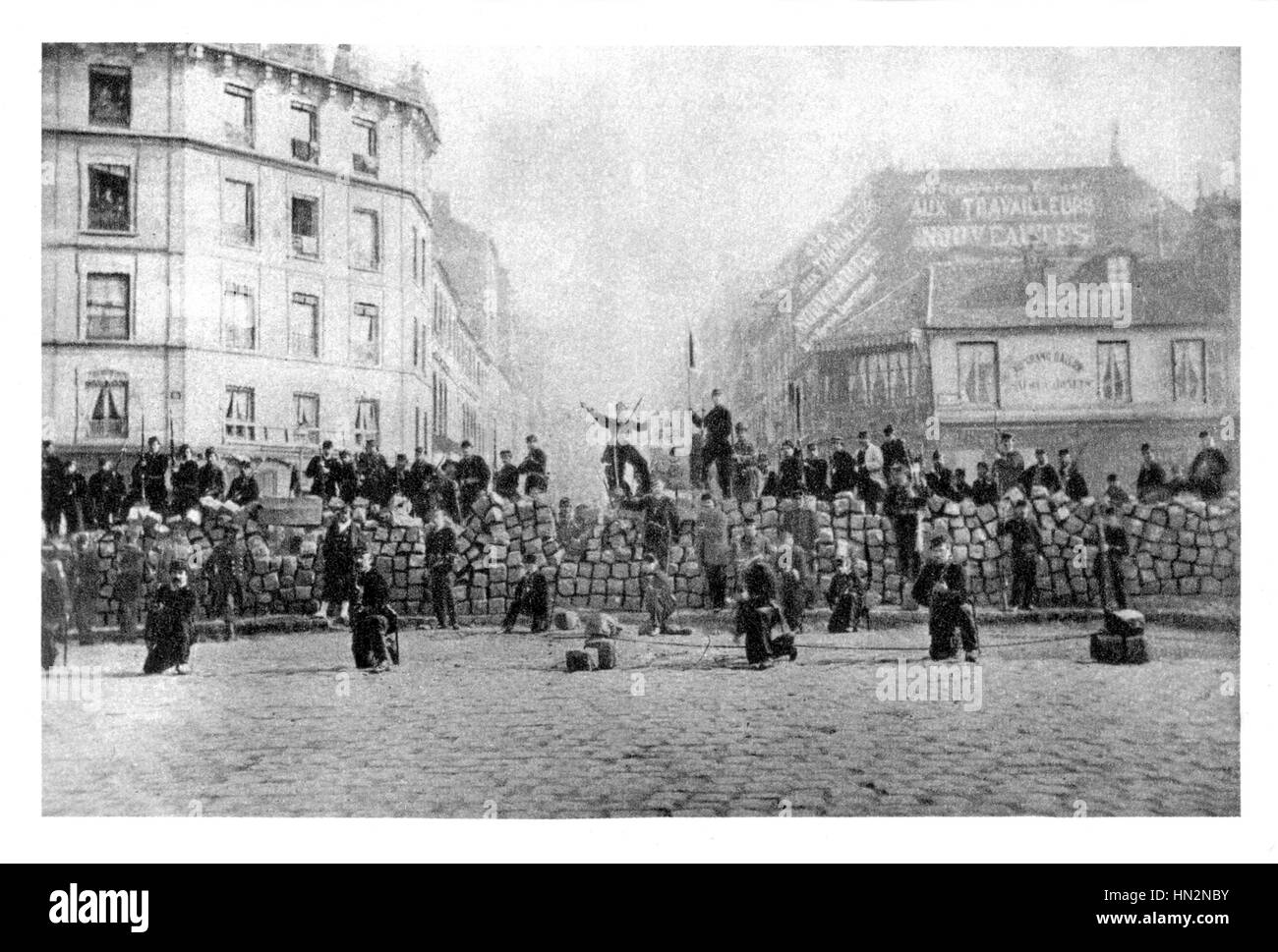 Barrikade der Chaussee Menilmontant 18. März 1871 France - Paris Kommune Stockfoto