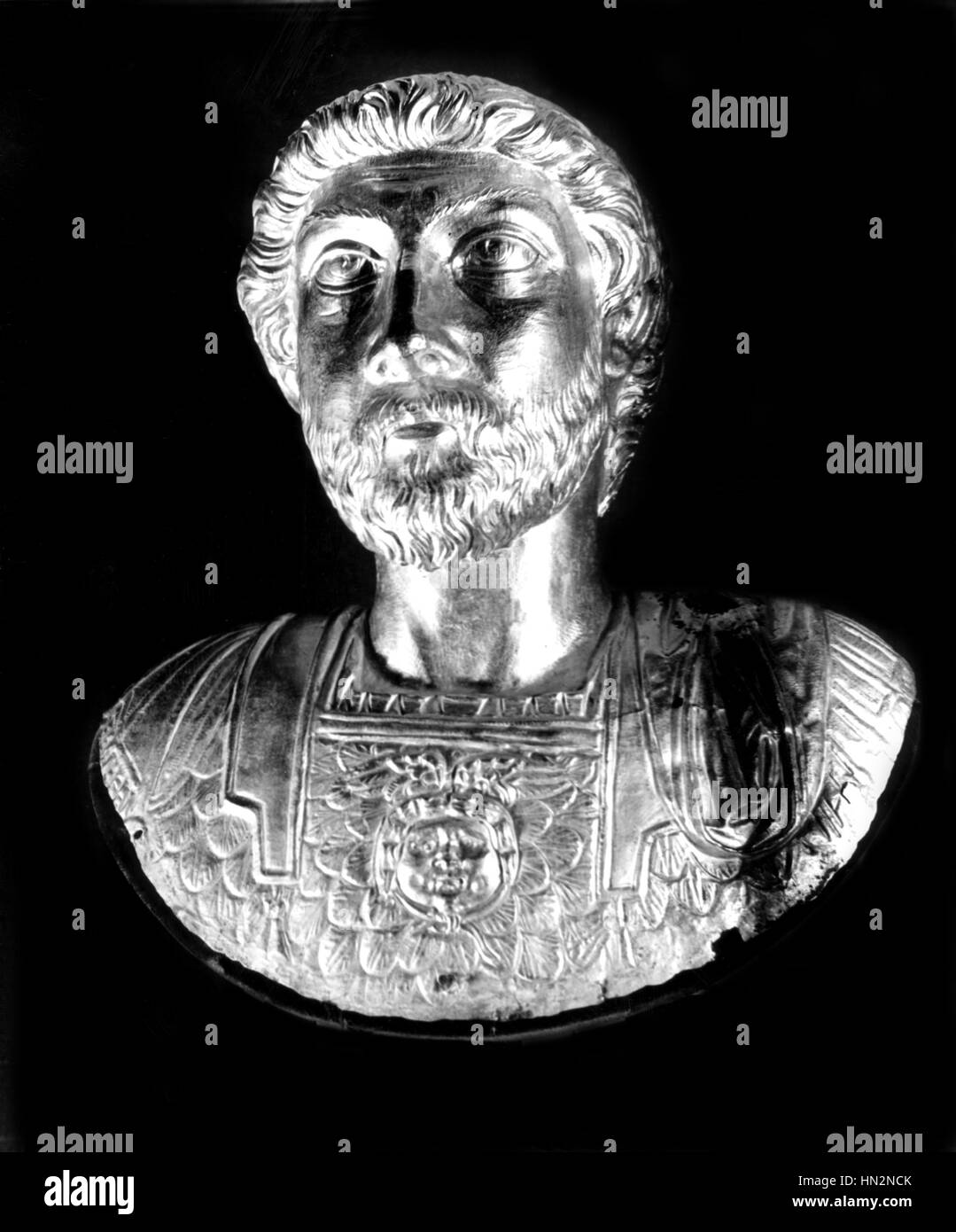 Büste des Marcus Aurelius (121-180). Römische Kaiser und Philosoph antike Rom Paris - Musee du Louvre Stockfoto