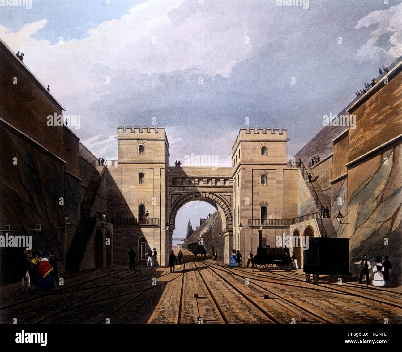 T.t. Bury Modrish Bogen, Ansichten von Liverpool und Manchester Railway c.1831 England London Science museum Stockfoto