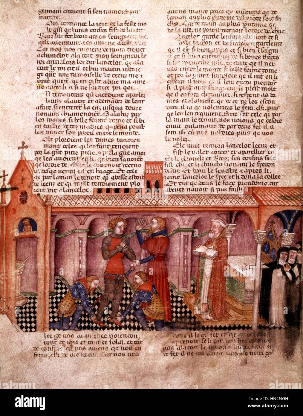 Geschichte des Heiligen Grals durch Robert de Borron Synchronisation Handschrift des 14. Jahrhunderts Französisch Stockfoto