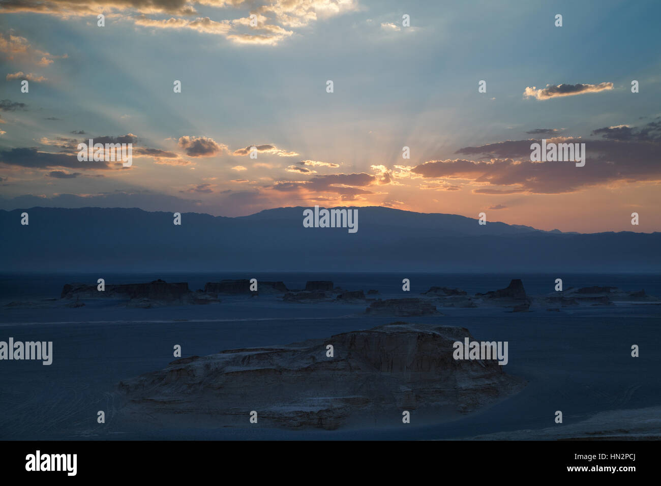 Dasht-e Beute Wüste bei Sonnenuntergang, Provinz Kerman, Iran Stockfoto