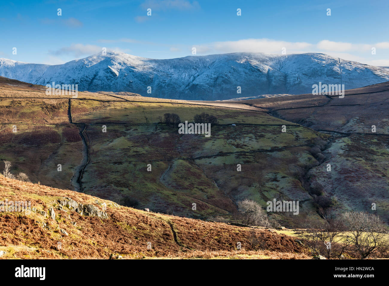 Joch und Ill Bell gesehen aus dem Kampf, in der Nähe von Kirkstone Pass, Ambleside, Lake District, Cumbria Stockfoto