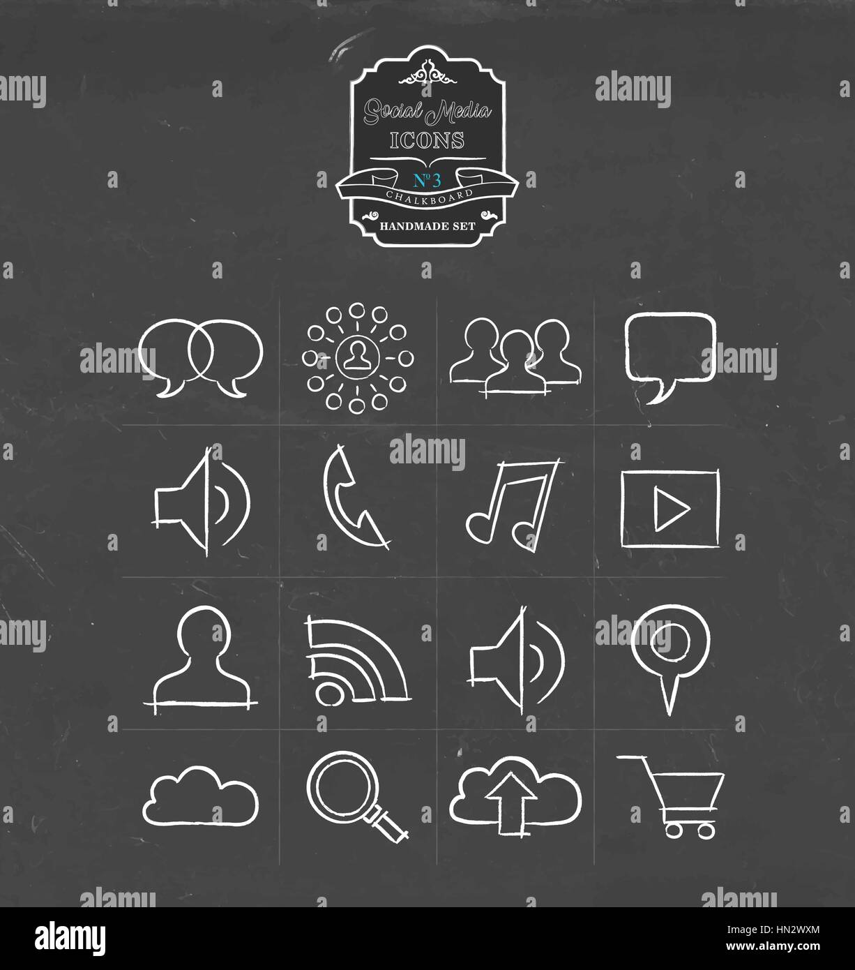 Social-Media Sammlung handgezeichnete Tafel Symbol, von Internet-Networking-Symbolen. Beinhaltet WLAN, Musik, Telefon, Online-shopping und mehr. EPS10 v Stock Vektor