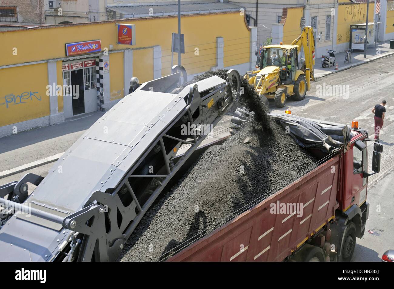 Hof für die Asphaltierung der Straße Stockfoto