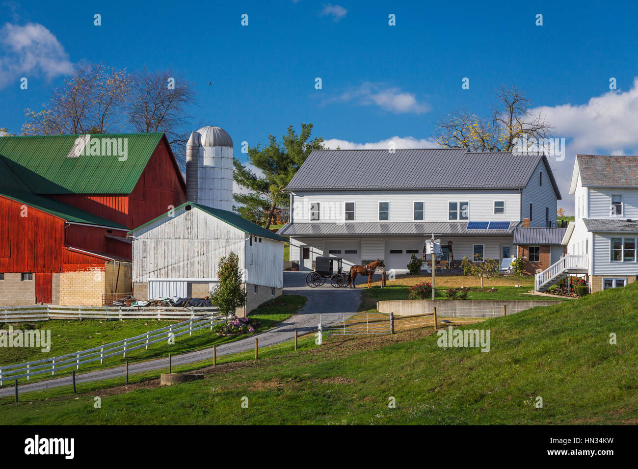 Eine große Amish-Farm-Heim in der Nähe von Berlin, Ohio, USA. Stockfoto