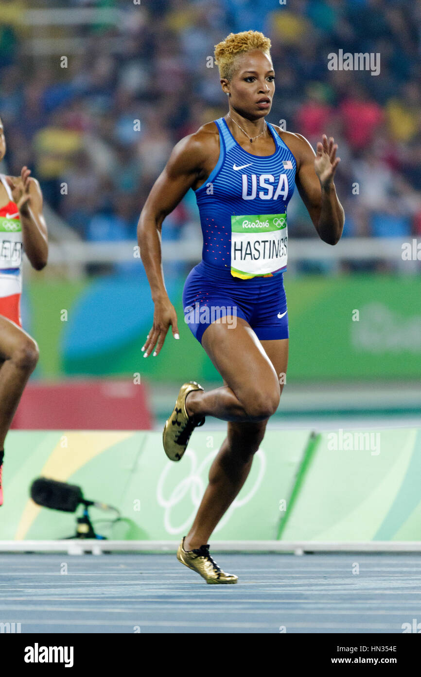 Rio De Janeiro, Brasilien. 14. August 2016.  Leichtathletik, Natasha Hastings (USA) im Wettbewerb mit der Frauen 400m-Halbfinale bei den Olympischen Sommerspielen 2016. Stockfoto