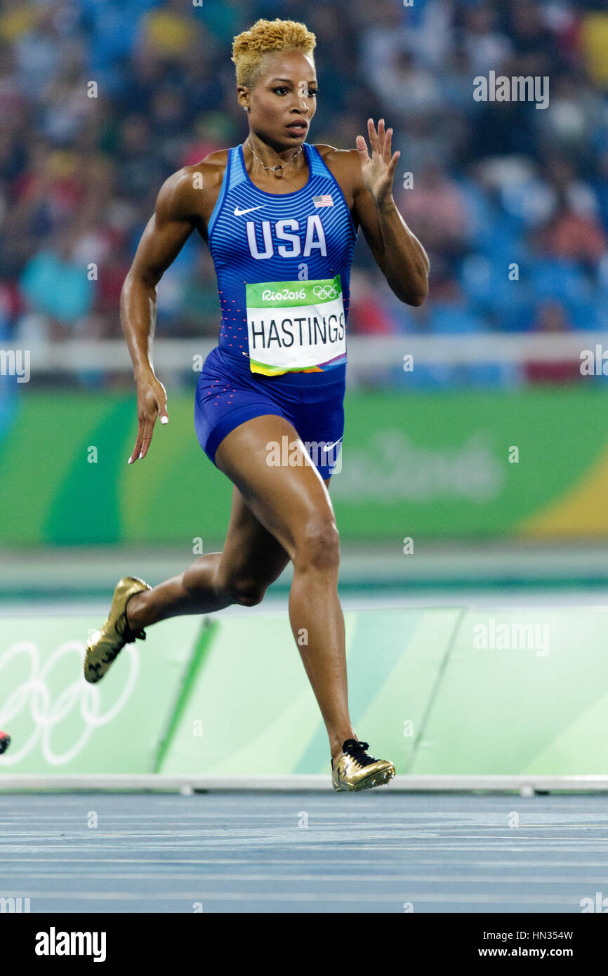 Rio De Janeiro, Brasilien. 14. August 2016.  Leichtathletik, Natasha Hastings (USA) im Wettbewerb mit der Frauen 400m-Halbfinale bei den Olympischen Sommerspielen 2016. Stockfoto