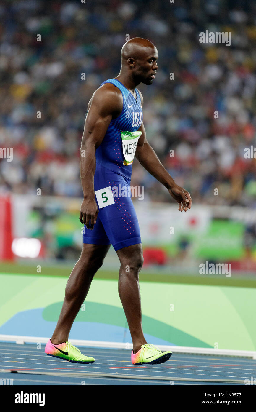 Rio De Janeiro, Brasilien. 14. August 2016.  Leichtathletik, Lashawn Merritt (USA) im Wettbewerb der Männer 400m-Finale bei den Olympischen Sommerspielen 2016. © Paul J Stockfoto