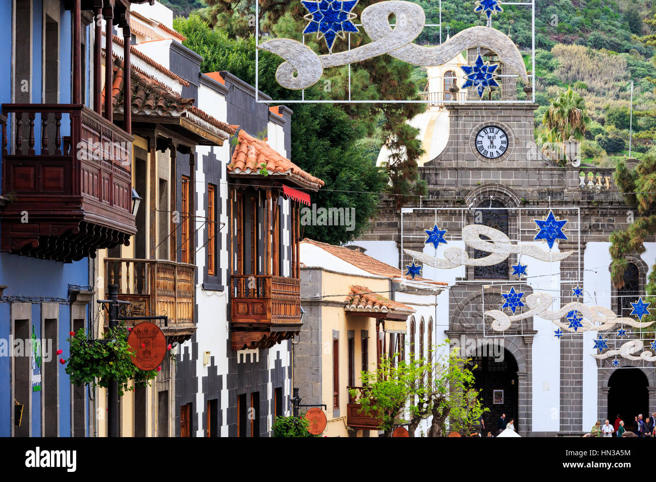 Hauptstraße zum Dom Basílica Nuestra Señora del Pino, Teror, Gran Canaria anzeigen Stockfoto