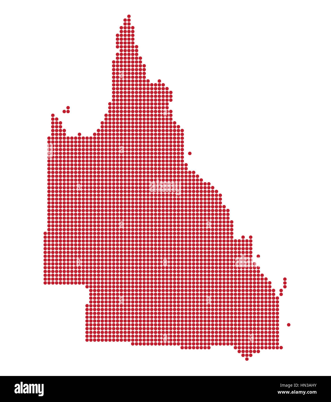 Queensland Australien Punkt Karte isoliert auf weißem Hintergrund Stockfoto
