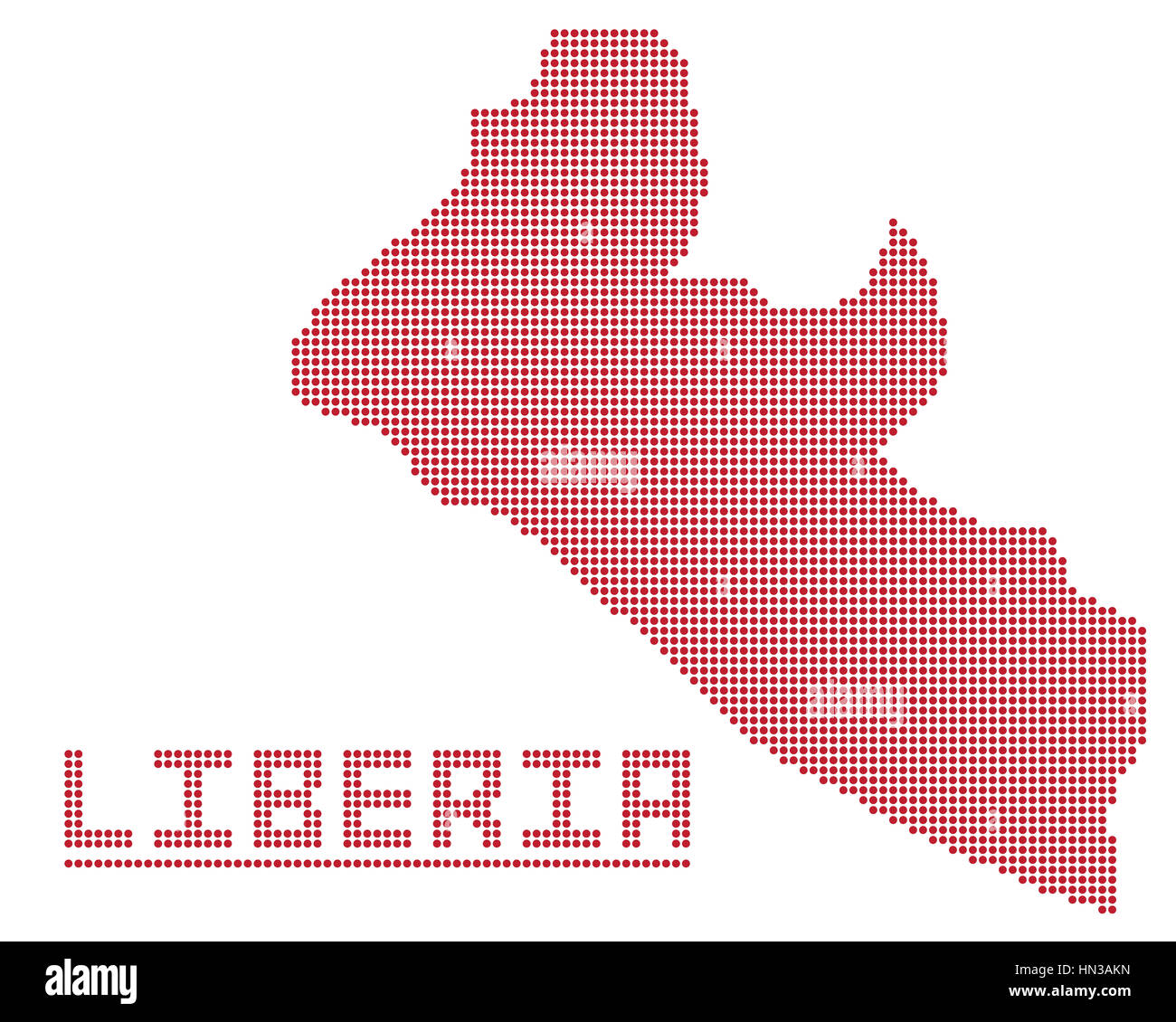 Ein Punkt Landkarte Liberia isoliert auf weißem Hintergrund Stockfoto