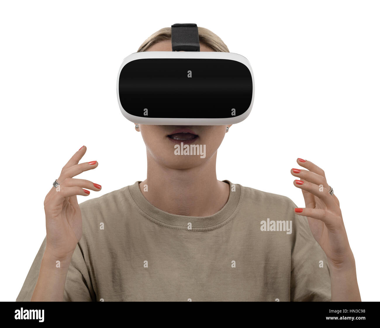 Frau mit virtual-Reality-HMD-Brille Stockfoto