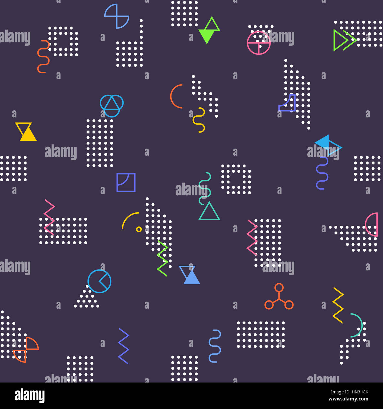 Geometrische abstrakte Musterdesign. Einfaches Motiv Hintergrund. Bunte Dekoration Design. Trendige Memphis-Stil-Abbildung Stockfoto