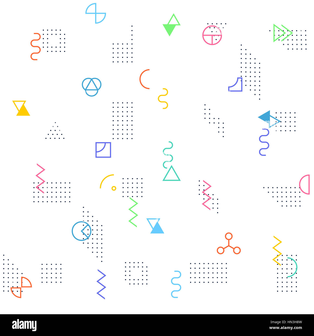 Geometrische abstrakte Musterdesign. Einfaches Motiv Hintergrund. Bunte Dekoration Design. Trendige Memphis-Stil-Abbildung Stockfoto
