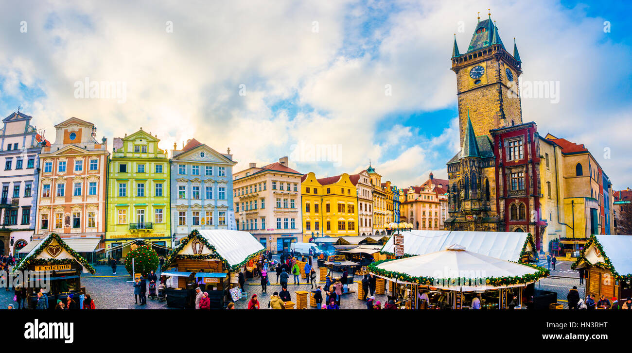 Historischen Zentrum Halle, Weihnachtsmarkt auf dem Altstädter Ring, Altstadt, Prag, Böhmen, Tschechische Republik Stockfoto