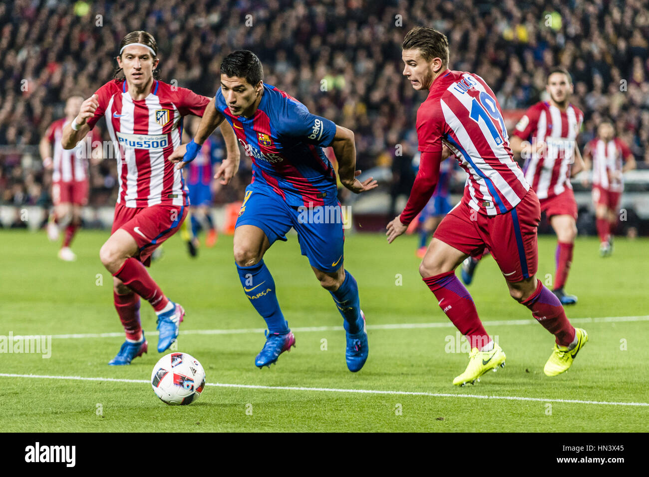 Barcelona, Katalonien, Spanien. 7. Februar 2017. FC Barcelona weiterleiten SUAREZ in Aktion während der spanische Copa del Rey Halbfinale Rückspiel Fußball Spiel FC Barcelona gegen Atletico Madrid gegen RCD Espanyol im Camp Nou Stadion in Barcelona Credit: Matthias Oesterle/ZUMA Draht/Alamy Live News Stockfoto