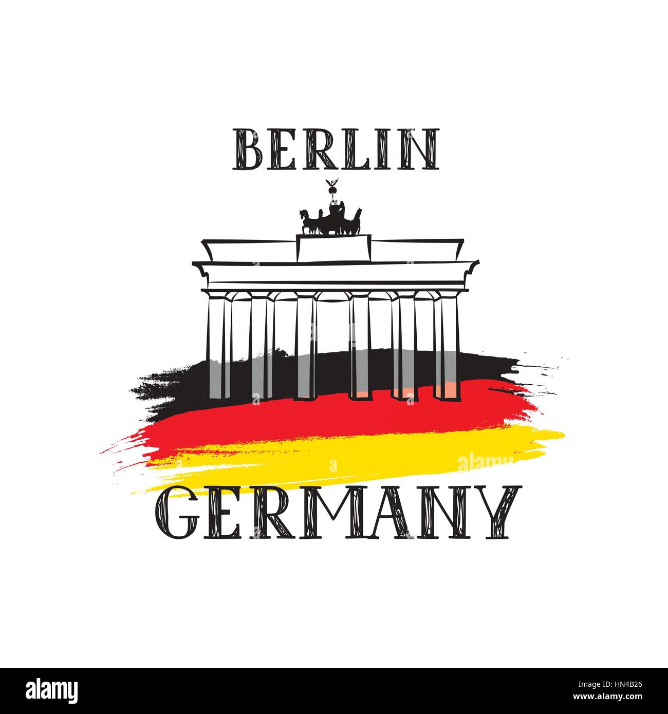 Tavel Berlin Deutschland label deutsche Fahne Skizze und Brandenburger Tor, Vektorgrafiken, getrennt auf Weiß Stock Vektor