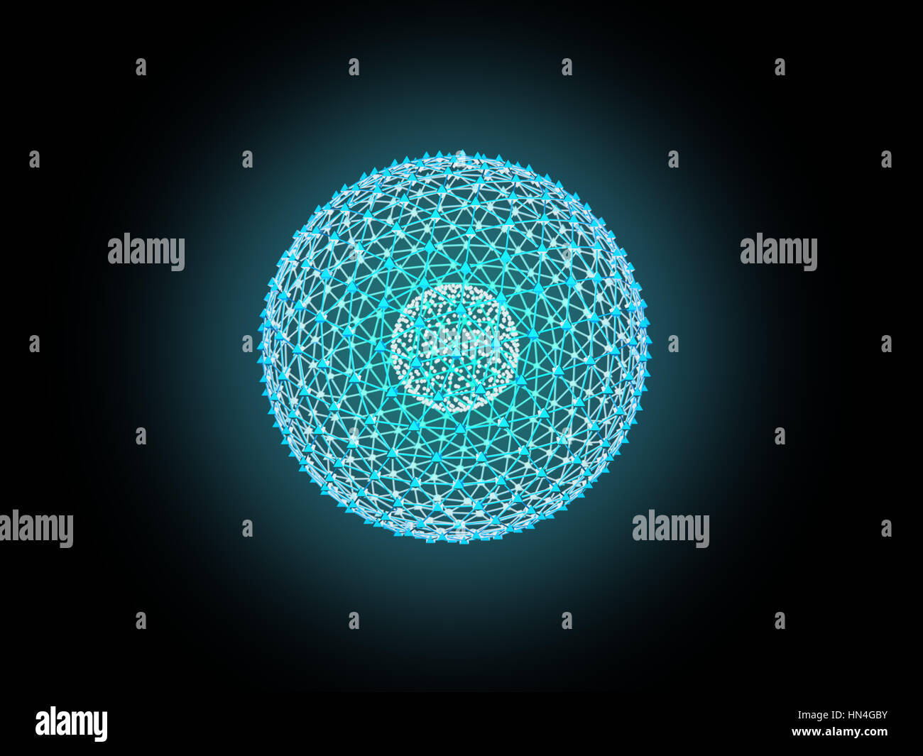 Kern des Atoms nuklearen explodieren Ray Strahlung Licht Wissenschaft 3D Illustration abstrakt Unschärfe Hintergrund. Stockfoto