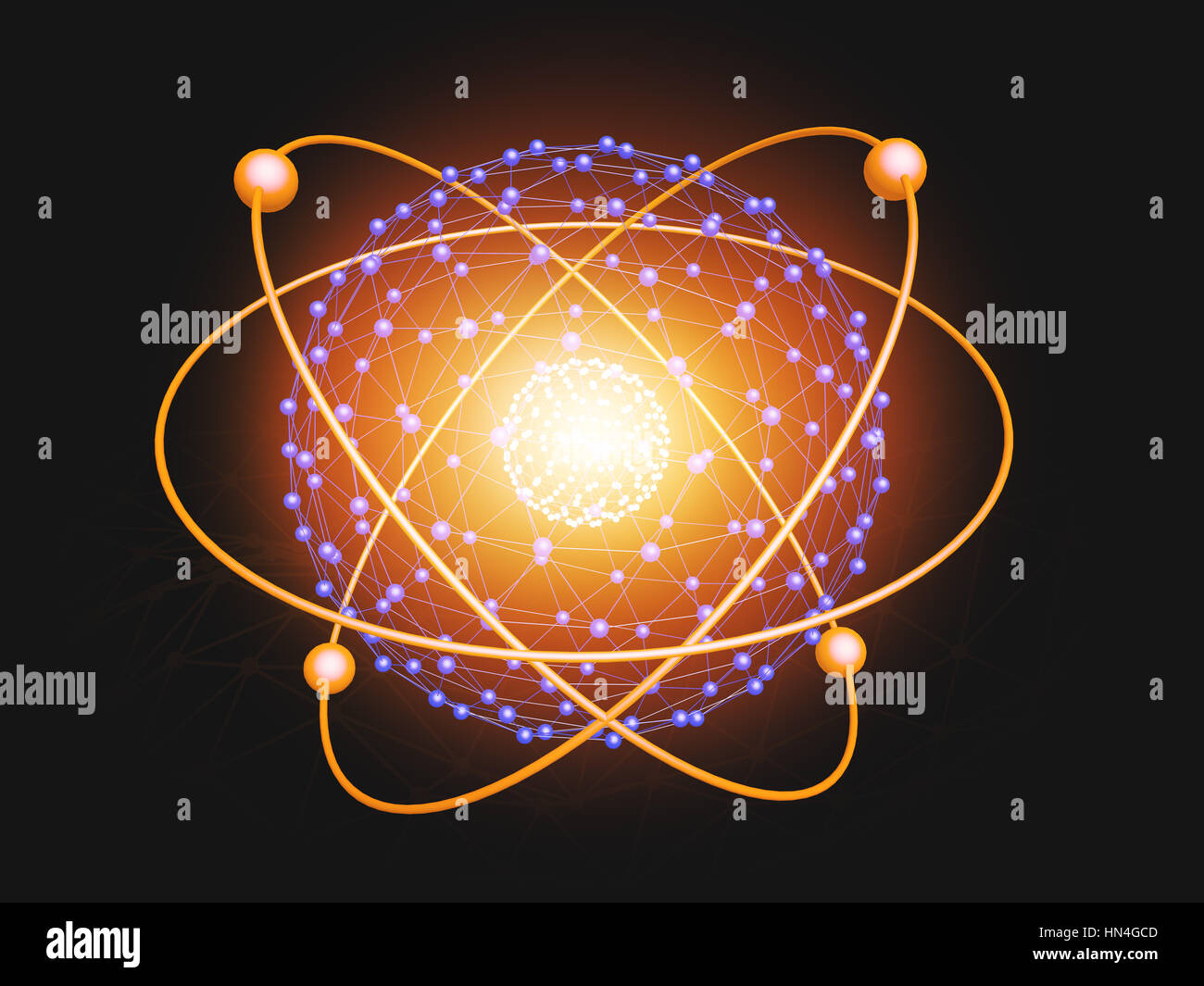 Kern des Atoms nuklearen explodieren Ray Strahlung Licht Wissenschaft abstrakte Unschärfe Hintergrund. Stockfoto