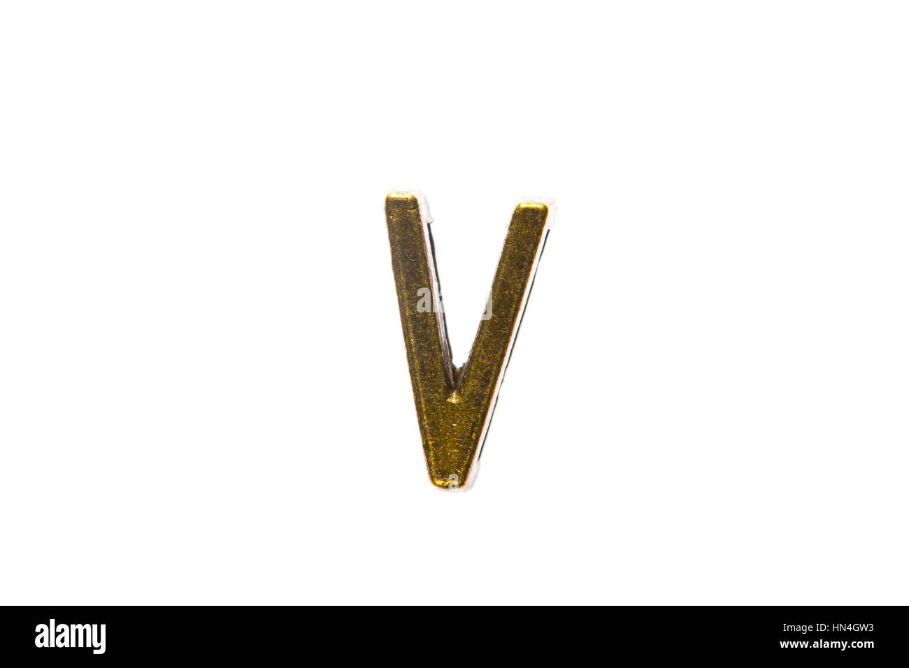 Gold Buchstabe "V" Classic Typ Retro-Stil Vintage Hauptstadt Text goldene Luxus Englisch isoliert auf weiß Stockfoto