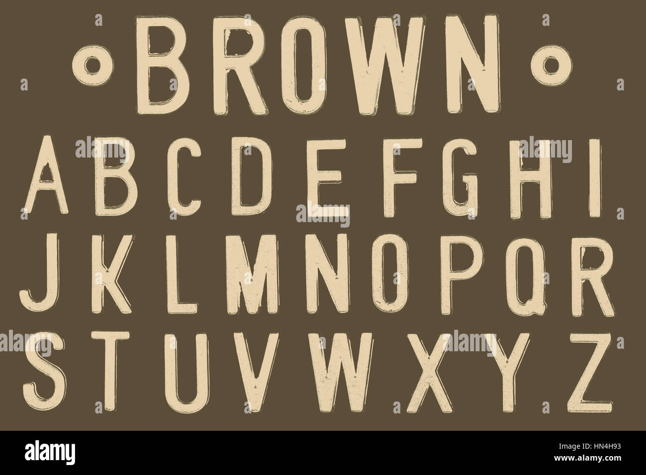 Brown-Schrift, Retro-Stil-Schriftart oder Schriftart Typ Buchstaben A bis Z Stockfoto