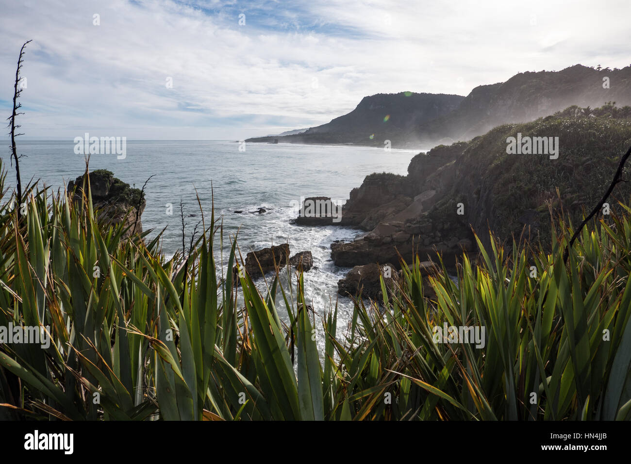 Punakaiki und Seenlandschaft in der Nähe von The Pancake Rocks. Südinsel, Neuseeland. Stockfoto