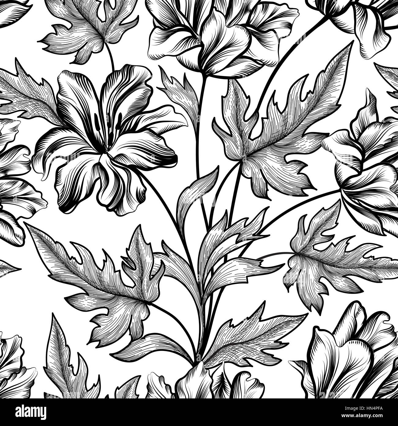 Florale nahtlose Muster. Blume Hintergrund. geblümte Fliese Feder Textur mit Blumen. Stock Vektor