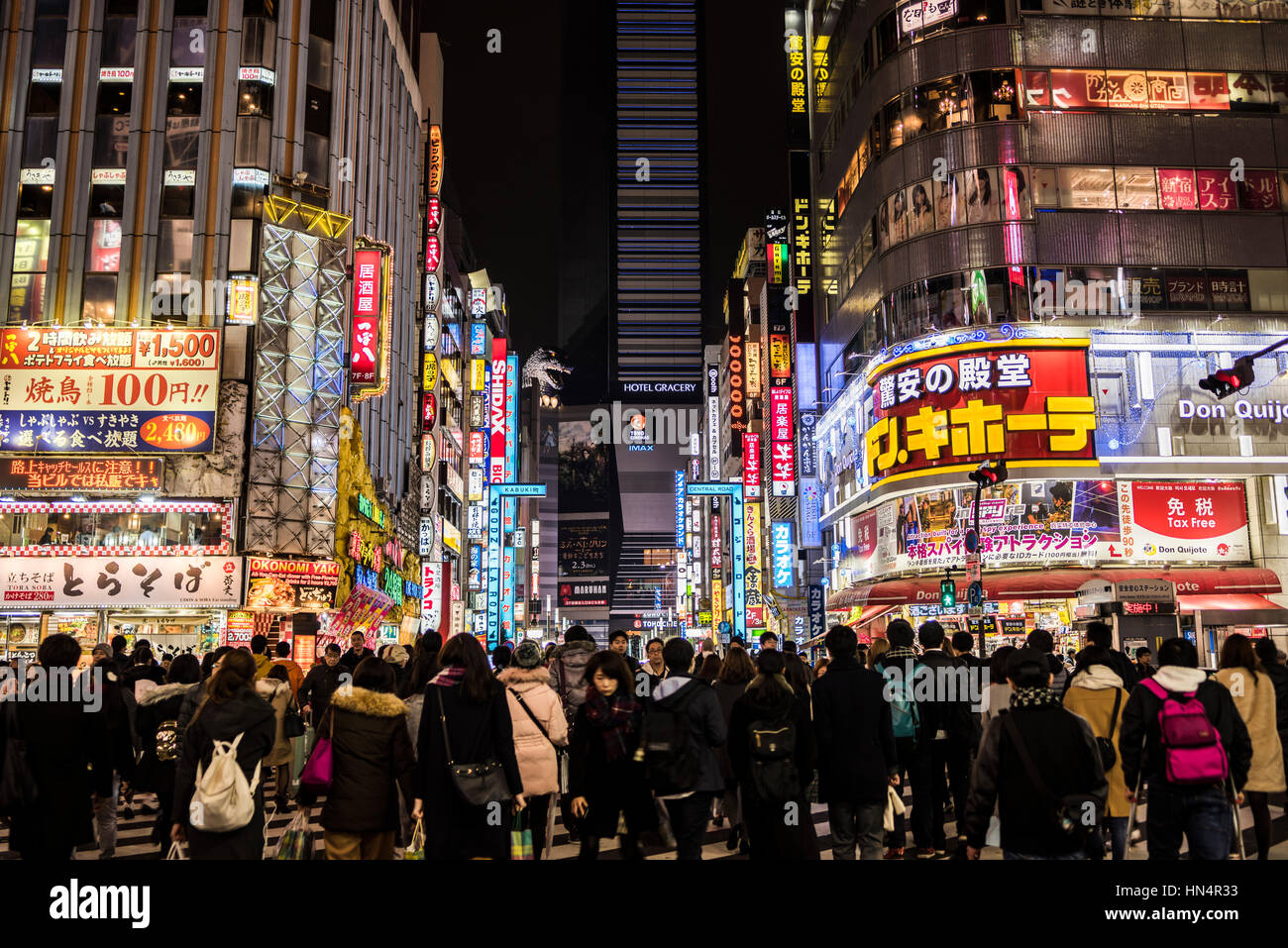 Godzilla-Straße, Kabukicho, Shinjuku, Tokio, Japan Stockfoto