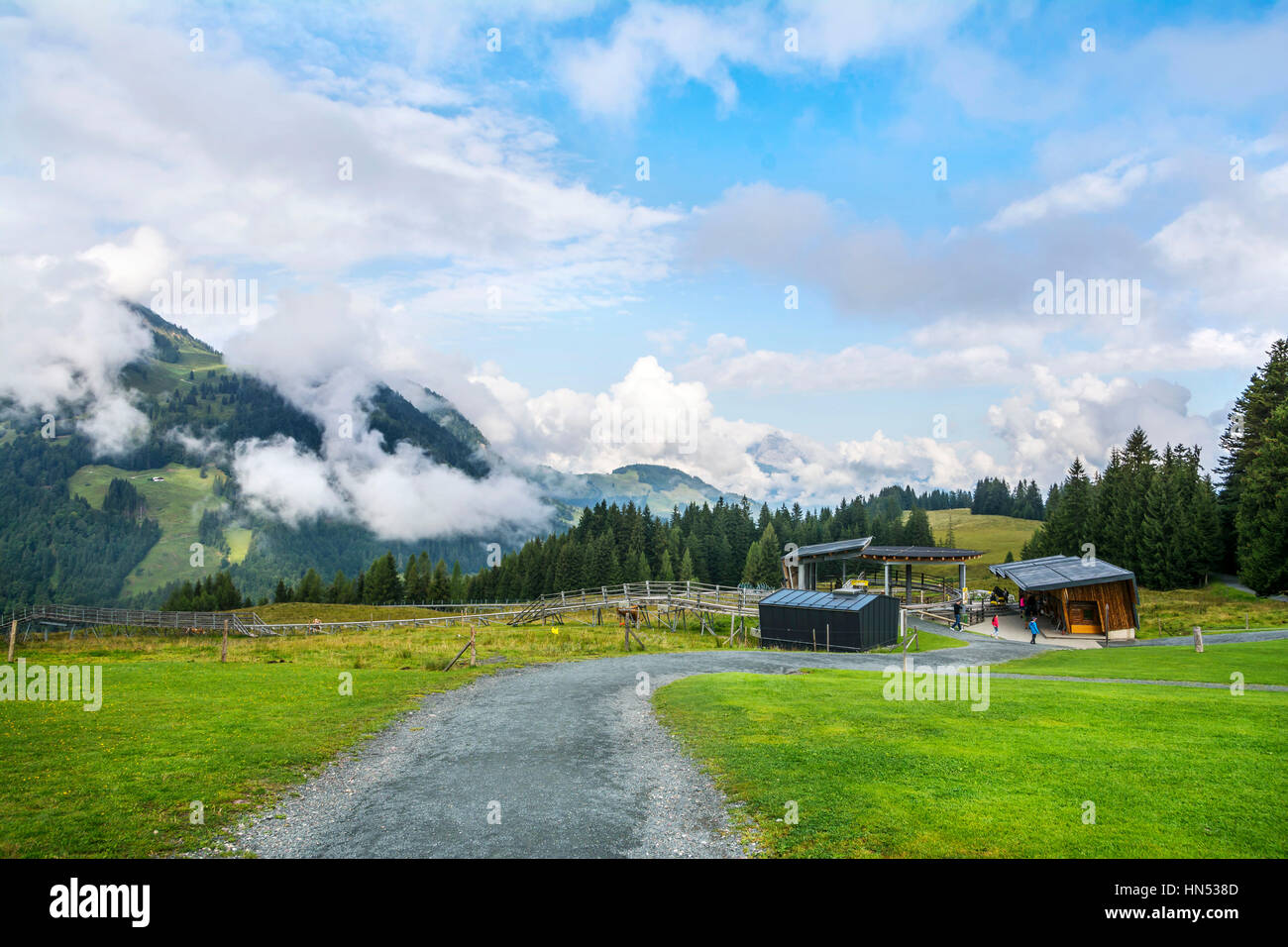 FIEBERBRUNN, ÖSTERREICH - 30. AUGUST 2016. Timoks Alpine Coaster in Fieberbrunn, Kitzbühel Alpen, Tirol, Österreich Stockfoto