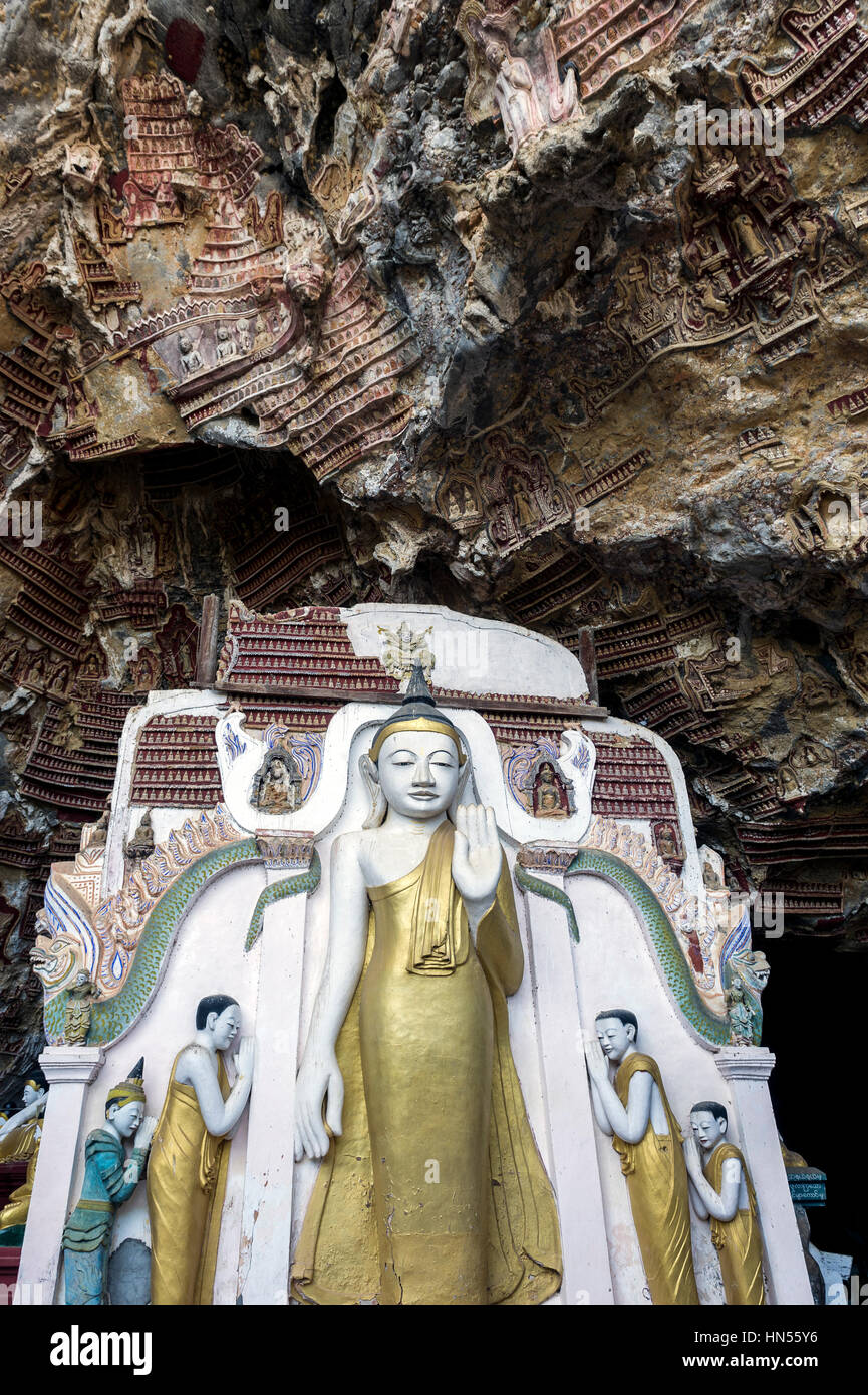 Myanmar (früher Burma). Kayin Zustand (Karen). HPA JG Kaw Gon (Kaw Goon) Höhle, 7. Jahrhundert Stockfoto