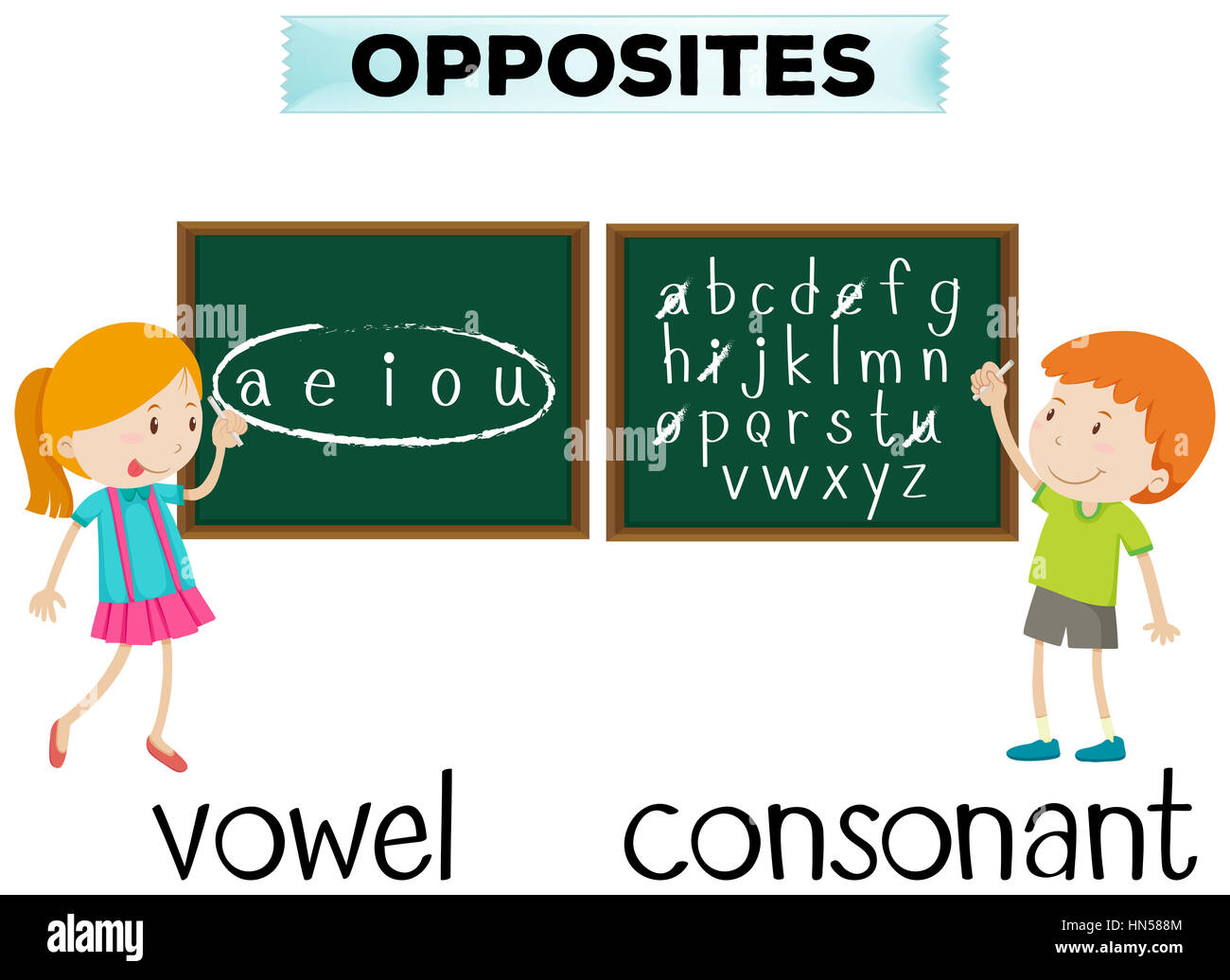 Gegenüber Wordcard für Vokal und Konsonanten Illustration Stockfoto