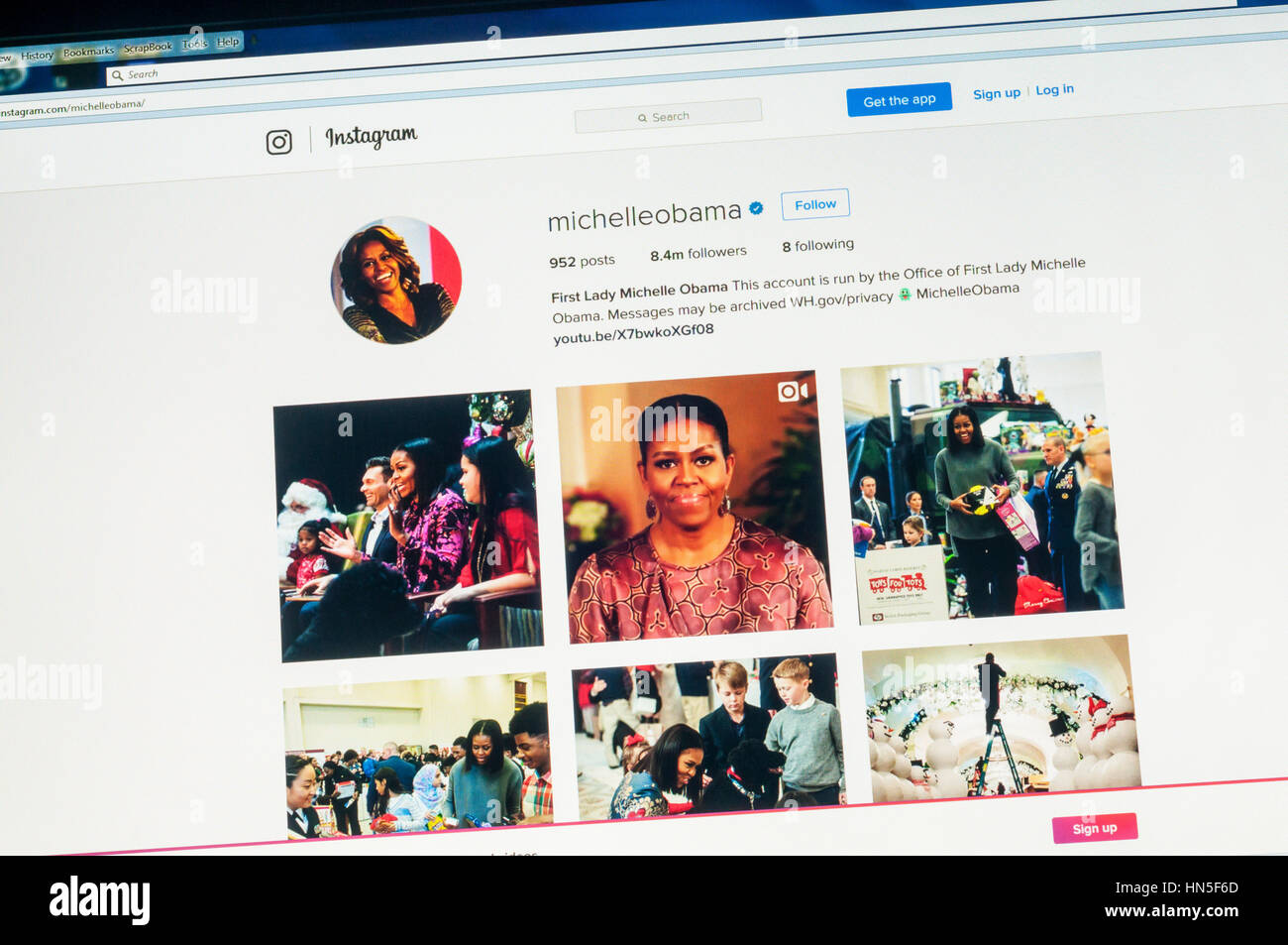 Das Instagram-Account von Michelle Obama, die ehemalige First Lady der Vereinigten Staaten. Stockfoto