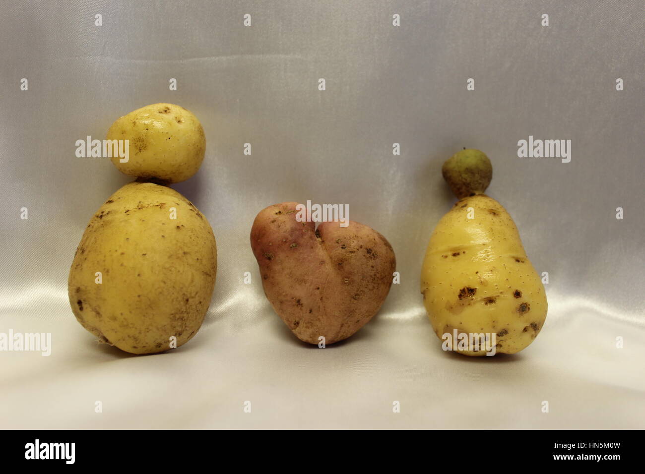 Kartoffel-Menschen mit Herz-Kartoffel zwischen ihnen - hellbraun - Nummer 39 47 Stockfoto