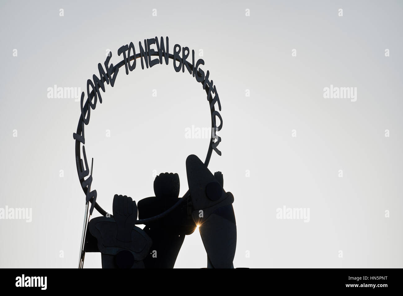 Metall-Kunst im öffentlichen Raum Statue Wahrzeichen willkommen zu Kunstwerken Clown bei New Brighton Fort Perch Rock and Marine Promenade in Wallasey, Merseyside, Wirral, Englan Stockfoto