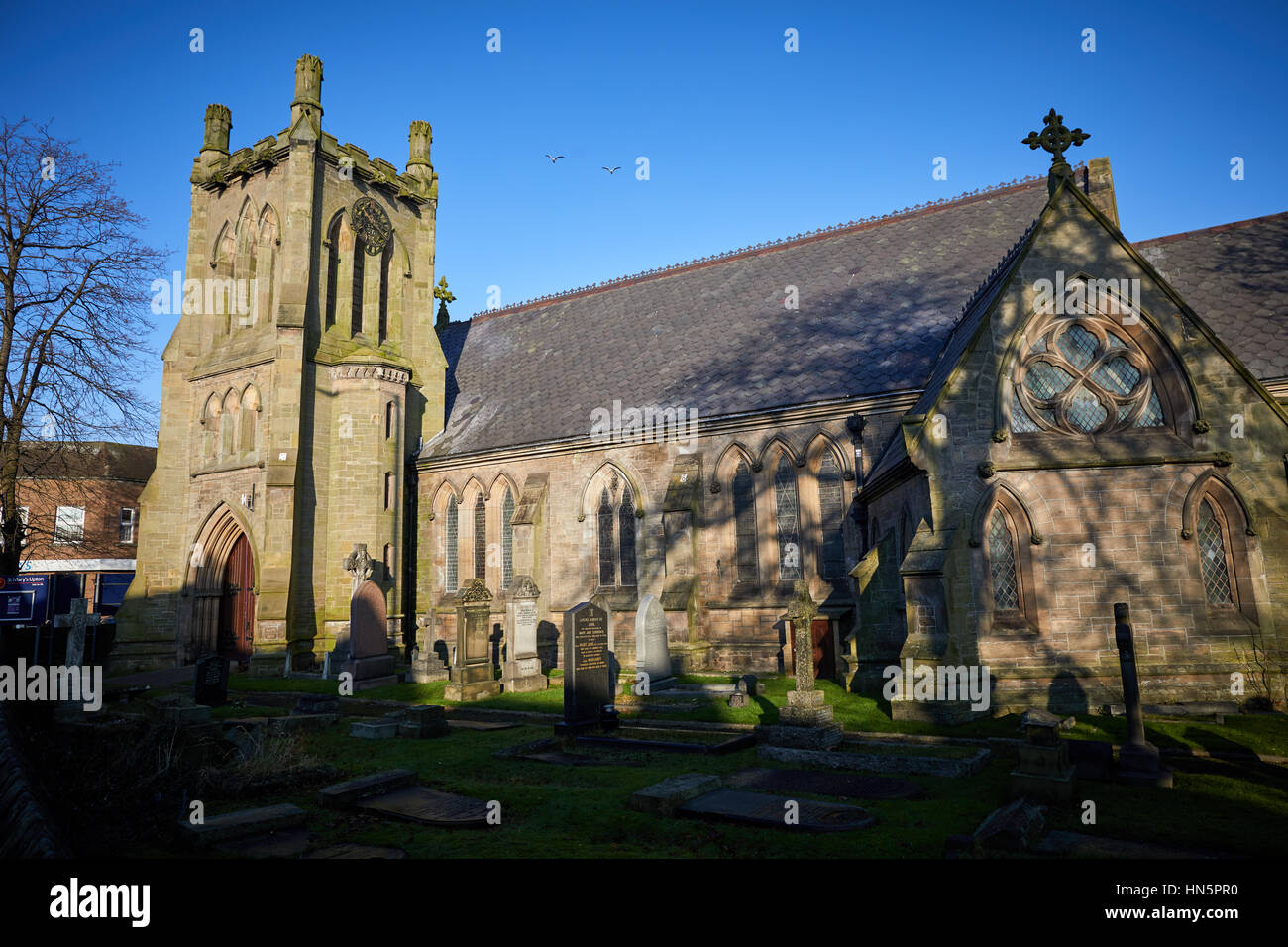Upton Dorf Wahrzeichen Str. Marys Kirche in Wallasey, Merseyside, Wirral, England, UK. Stockfoto
