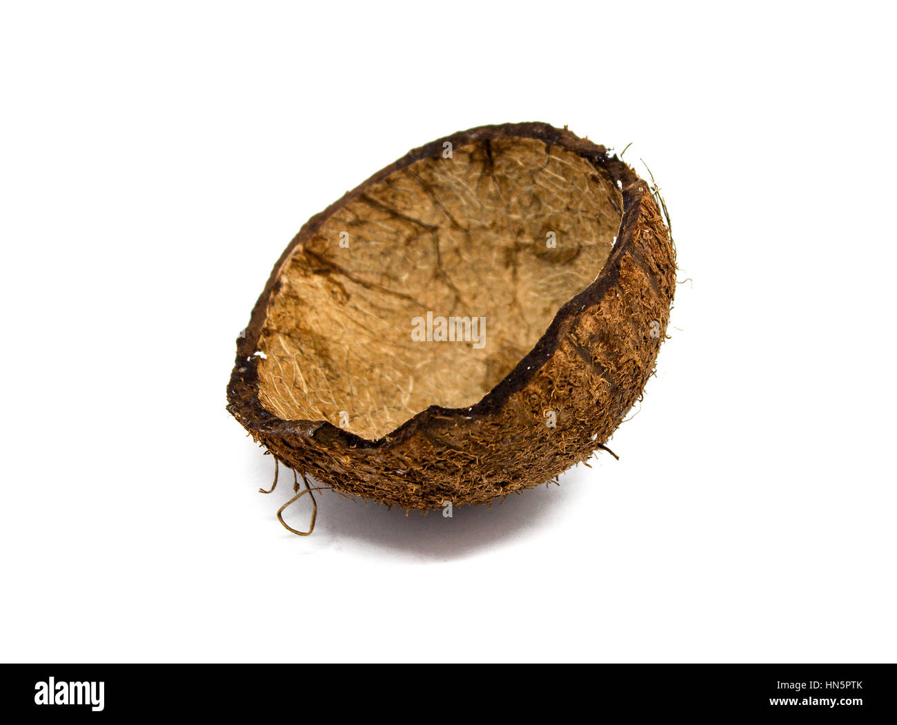 Die Coco ohne Füllung, ist isoliert auf einem weißen Hintergrund, Kokos leer Stockfoto