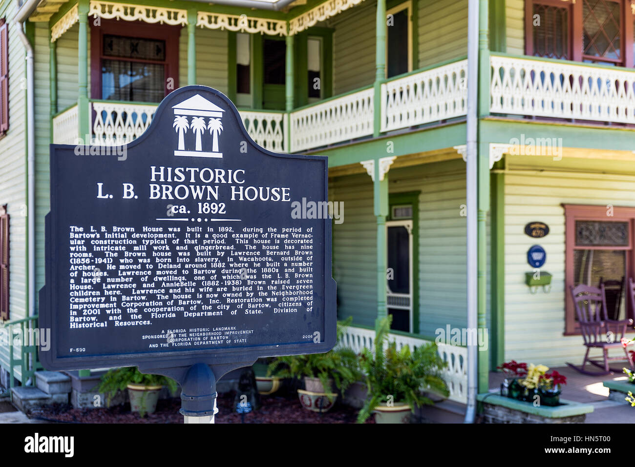 kHistoric L B Brown House, Bartow, Florida, USA. Stockfoto