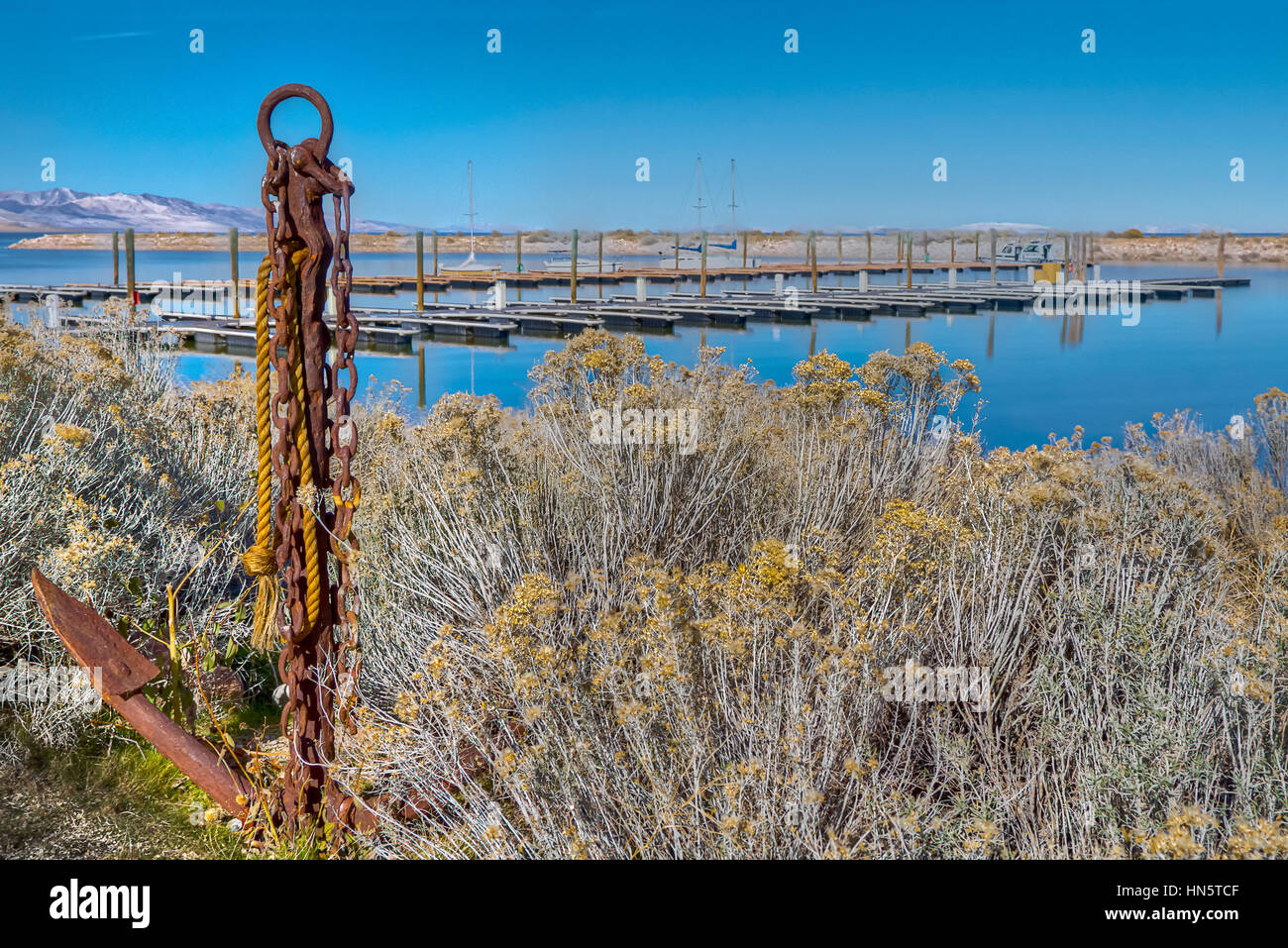 Rostigen Anker in der Marina von Antelope Island State Park, Syrakus, Utah, USA Stockfoto