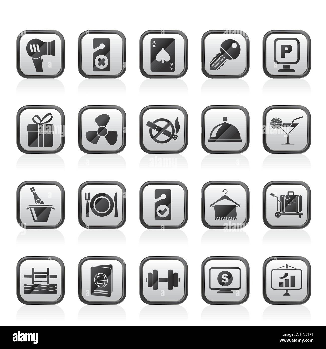 Hotel und Motel Dienstleistungen Symbole 2 Stock Vektor