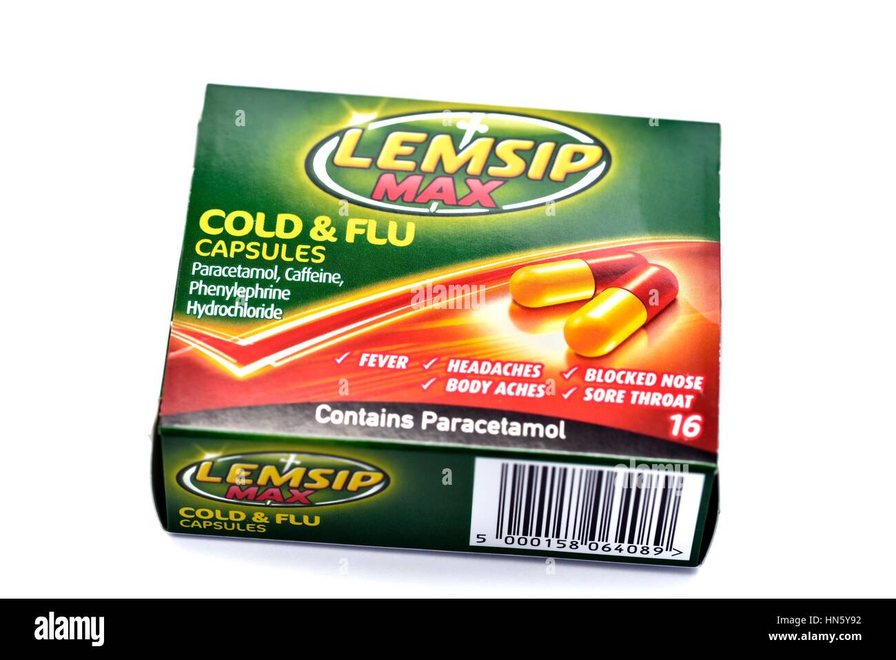 Lemsip max Erkältung und Grippe Kapseln. Stockfoto
