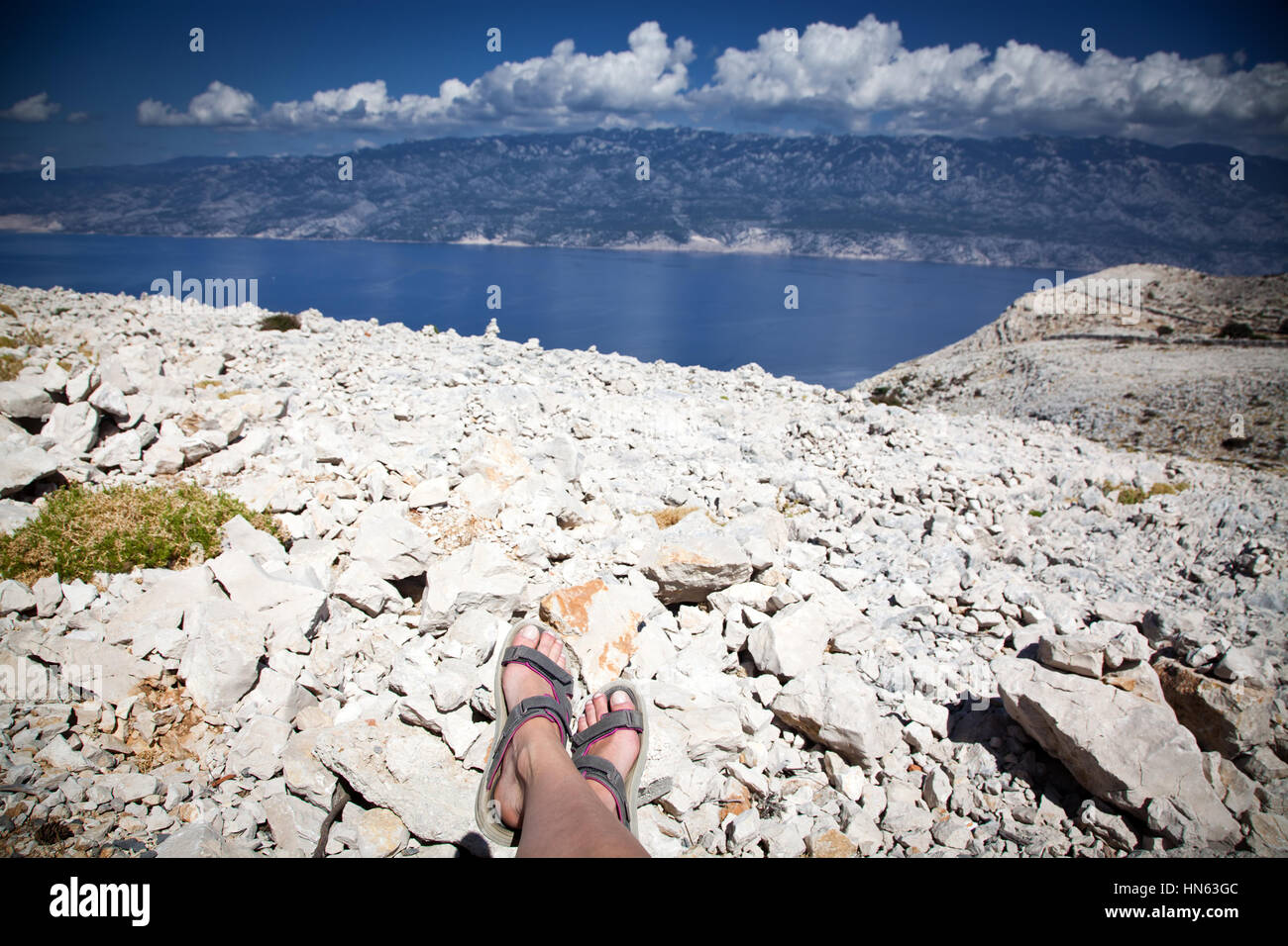 während der Einnahme der Fähre von Jablanac zur Insel Rab in Kroatien anzeigen Stockfoto