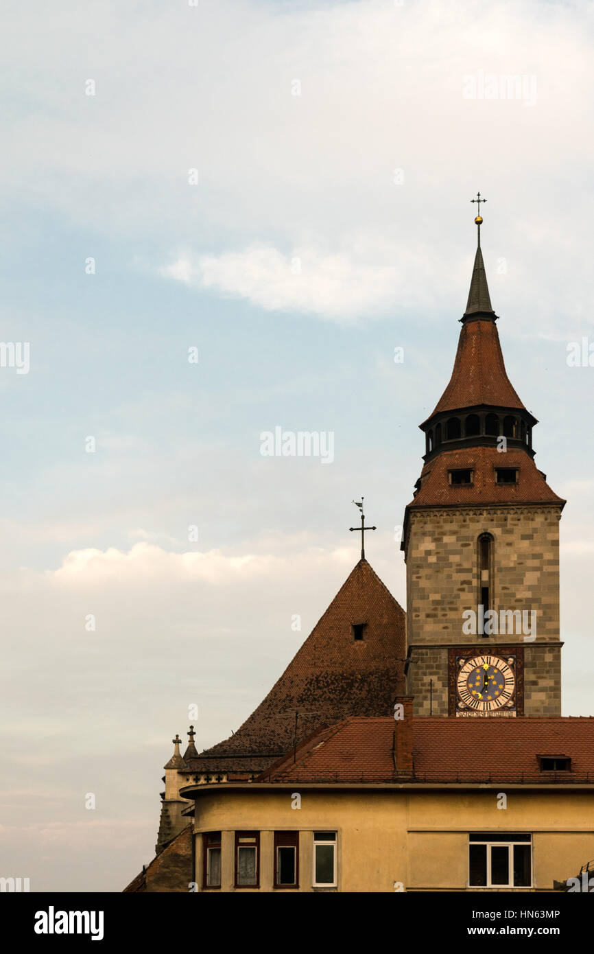 Turm der Schwarzen Kirche in Kronstadt, Siebenbürgen, Rumänien Stockfoto