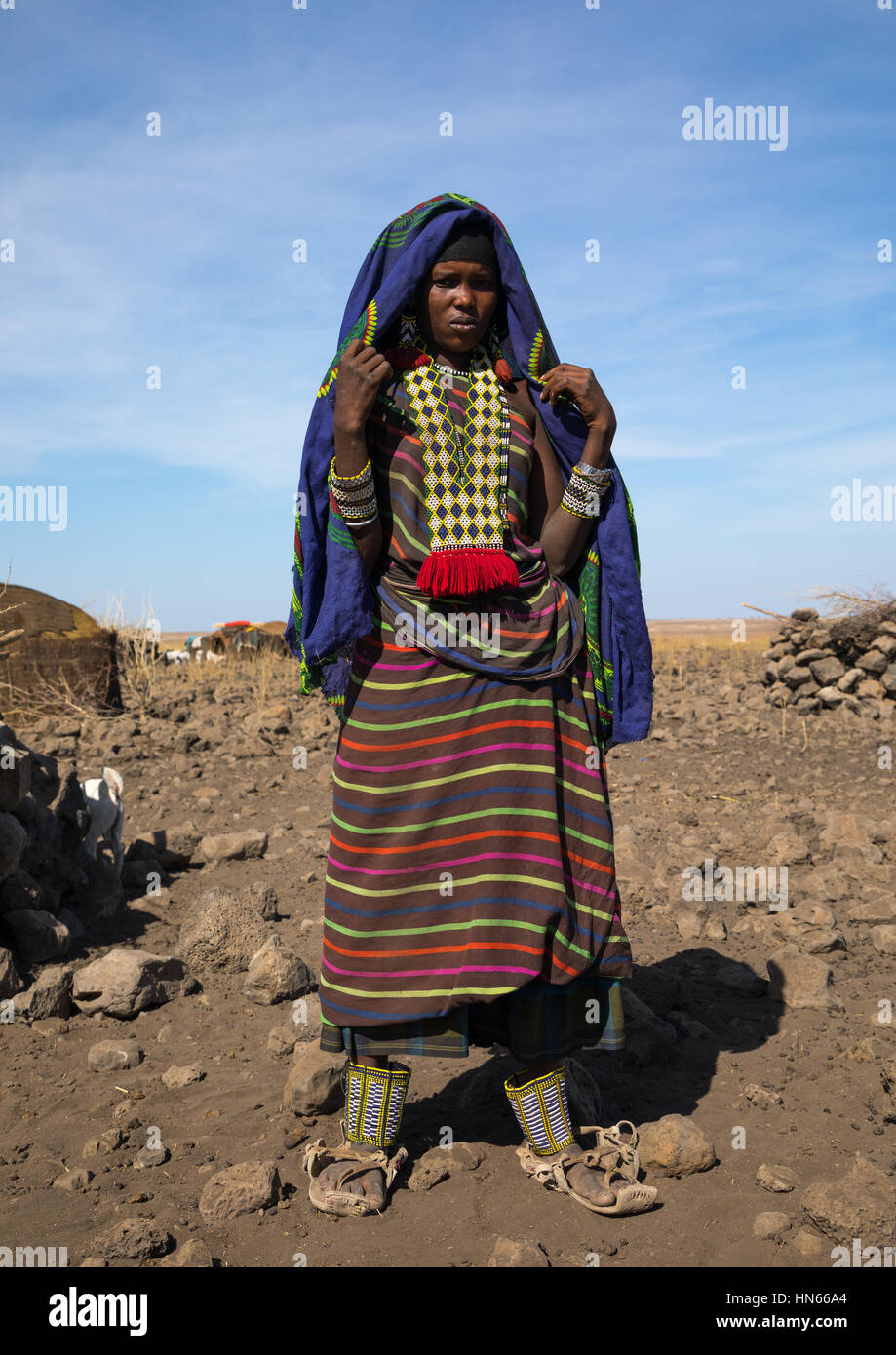 Porträt einer Issa Stamm Frau mit Perlenkette, Afar-Region, Yangudi Rassa Nationalpark, Äthiopien Stockfoto