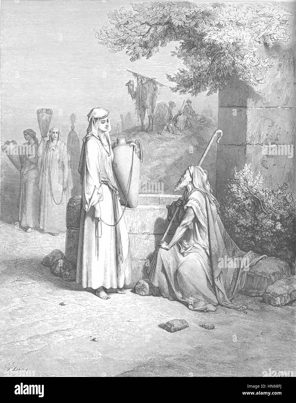 018. Eliezer und Rebekka am Brunnen Stockfoto