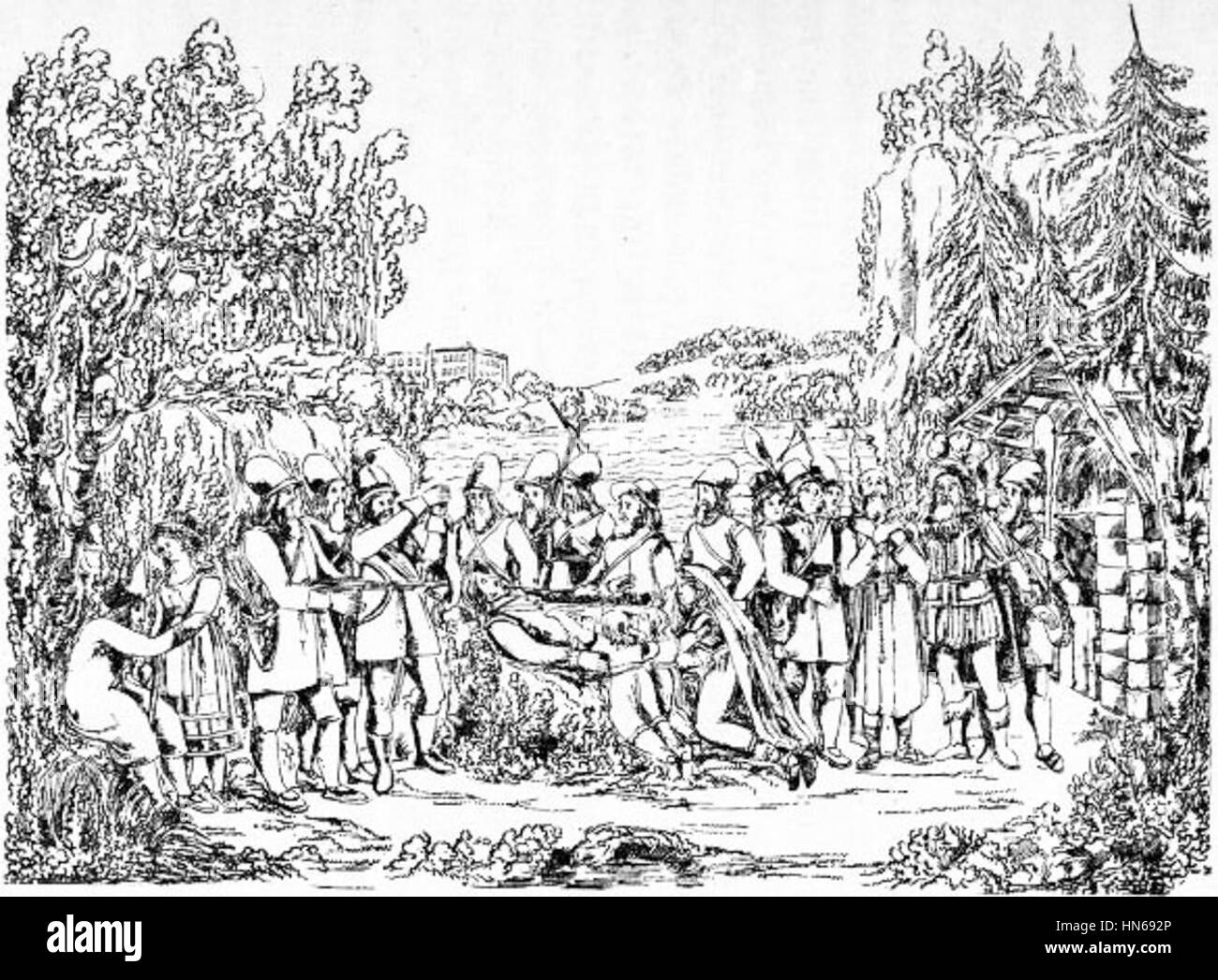 „101-Ur Engelbrekt“ bezieht sich auf eine historische Figur, Engelbrekt, der im 15. Jahrhundert in Schweden einen Bauernaufstand führte. Das Kunstwerk stellt diesen wichtigen Moment in der schwedischen Geschichte dar und spiegelt die sozialen und politischen Unruhen der Zeit wider. Stockfoto