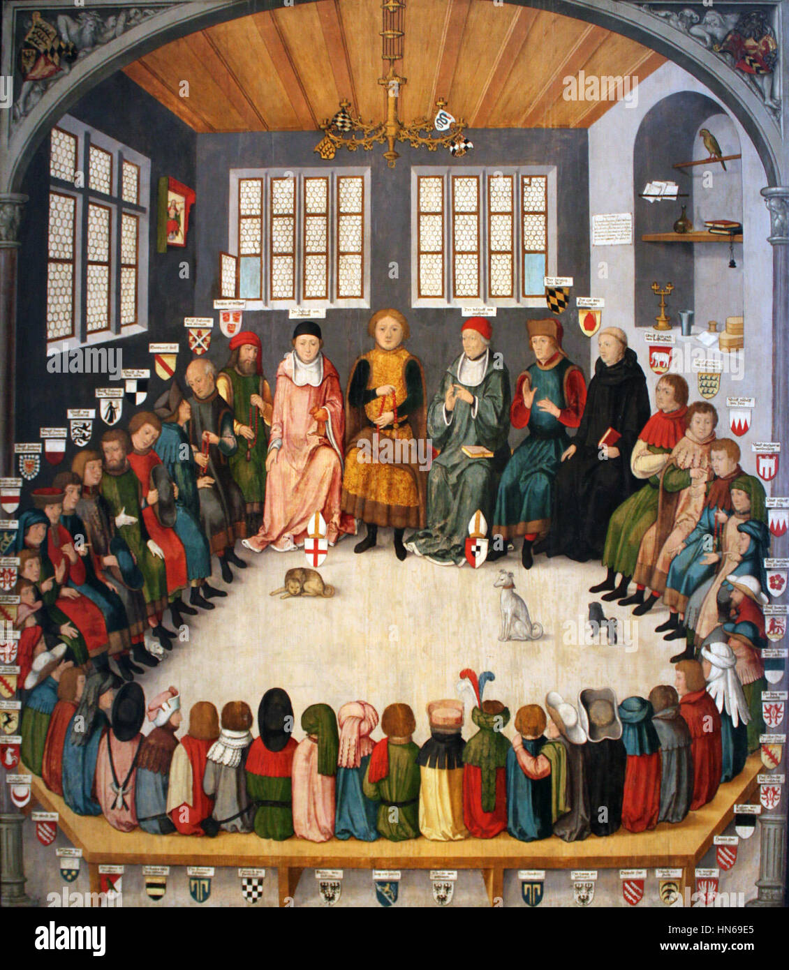 Die Ratssitzung von 1583 des Grafen Eberhard des Milden von Württemberg zeigt die Ratssitzung von 1583, die sich mit den politischen und sozialen Fragen der damaligen Zeit beschäftigt. Das Kunstwerk beleuchtet den historischen Kontext der Regierungsführung und die Machtdynamik im Herzogtum Württemberg während der Spätrenaissance. Stockfoto